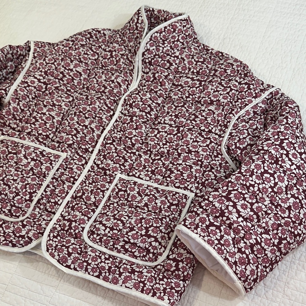 Quilted Floral Jacket Cottagecore Grandmacore Red White Medium Padded Coat NWOT - Picture 2 of 5